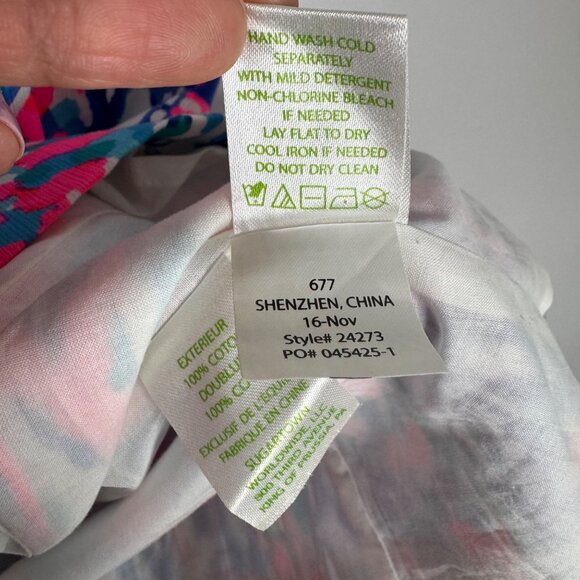 Lilly Pulitzer Sleeveless Embroidered V-Neck Shift Dress Size 0 Cotton Pink/Blue - Picture 9 of 10